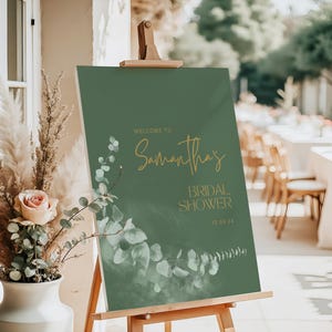 Panneau de bienvenue vert sauge pour la douche nuptiale, affiche de bienvenue pour la douche bohème sauge, signalisation pour la douche nuptiale botanique moderne, modèle de plaque de verdure