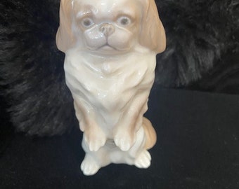 Vintage Royal Copenhagen of Denmark Pekingese Dog Standing in Tan