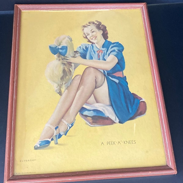 Vintage 1930 - 1940 Pekingese "Peek - a - Knees" Art Print Gil Elvgren