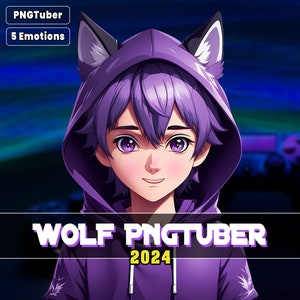 PNGTuber Purple Wolf pngtuber - 5 Expressions ready to go. Good For streaming as pngtuber Streamer | Wolf | VTuber
