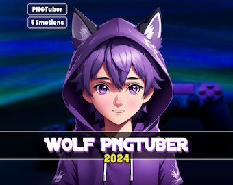 PNGTuber Purple Wolf pngtuber - 5 Expressions ready to go. Good For streaming as pngtuber Streamer | Wolf | VTuber