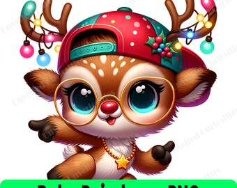 Cara de reno adorable, PNG de reno, PNG de reno navideño para sublimación, PNG de reno en acuarela, Manualidades digitales en papel, PNG de Navidad