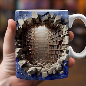 3D Bookshelf Mug Sublimation, 3D Book Mug Wrap, 11oz And 15 Oz Mug Design, 3D Mug Wrap, 11oz Mug Png, 15oz Mug PNG Book