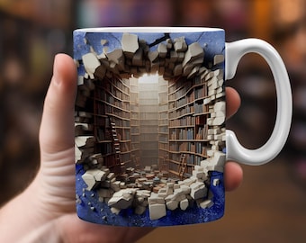 3D Bookshelf Mug Sublimation, 3D Book Mug Wrap, 11oz And 15 Oz Mug Design, 3D Mug Wrap, 11oz Mug Png, 15oz Mug PNG Book