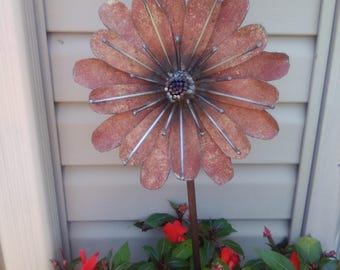 Raw steel rust and patina flower stake