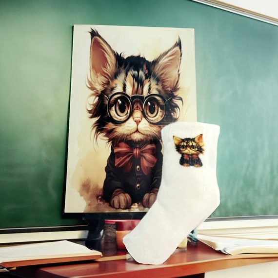 Smarty Cat Toddler Socks zane Character Design With Glasses Cute Smart Animal themed Kids Footwear Etsy