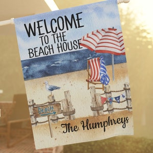 Personalized Coastal Flag - Nautical Beach House Flag - Double-Sided Outdoor Flag - Custom Family Name Coastal Home Decor-Tropical Ocean