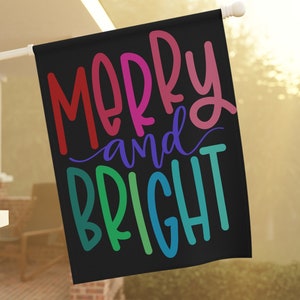 Merry and Bright Cute Christmas Garden Flag & House Banner