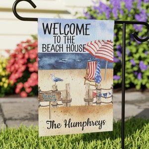 Personalized Coastal Flag - Nautical Beach House Flag - Double-Sided Outdoor Flag - Custom Family Name Coastal Home Decor-Tropical Ocean