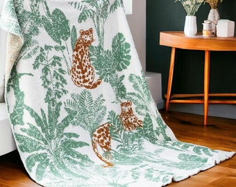 Couverture super douce motif léopard de la jungle, épaisse, confortable, châle chaud d'hiver, couverture faite à la main, décoration de canapé et de salon