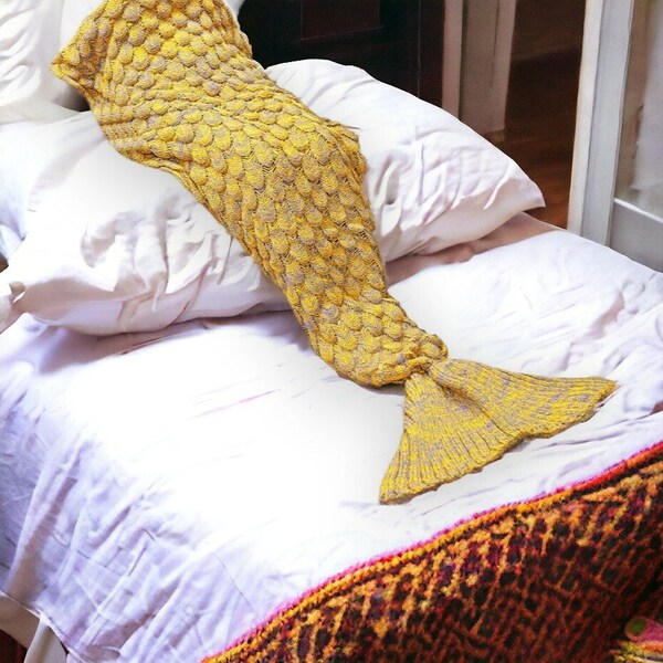 Handgefertigte Mermaid Tail Decke, Blau, Weiß, Lila, Rot, Rosa, Grau, Gelb Strickdecke, Schlafsack für Kinder & Erwachsene, Einzigartige Decke