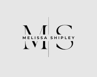 Puede incluir: Logotipo en blanco y negro con las letras "MS" para Melissa Shipley.