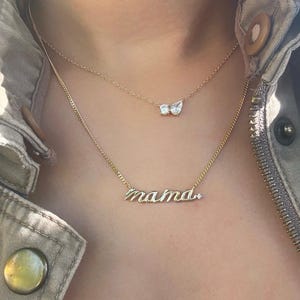 Dainty Gold Mama Necklace,  Cursive Mama with Diamond, Mother’s Day Gift, Anniversary wife gift, Minimalist New Mom Gift