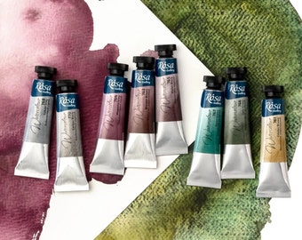 Professional Watercolor paints in TUBE 10 ml Rosa Gallery ,granulating paint, Rosa watercolor, magenta watercolor, cobalt, azur green paint