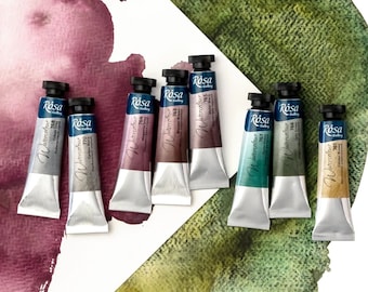 Professional Watercolor paints in TUBE 10 ml Rosa Gallery ,granulating paint, Rosa watercolor, magenta watercolor, cobalt, azur green paint