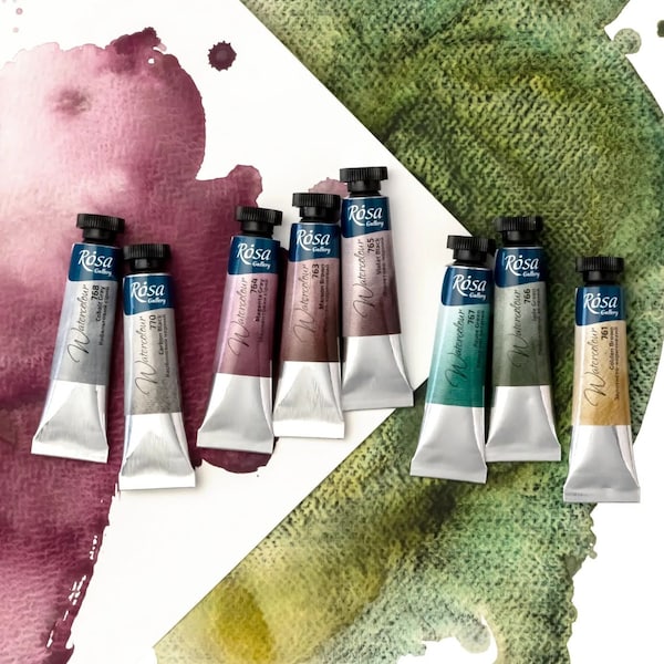 Professional Watercolor paints in TUBE 10 ml Rosa Gallery ,granulating paint, Rosa watercolor, magenta watercolor, cobalt, azur green paint