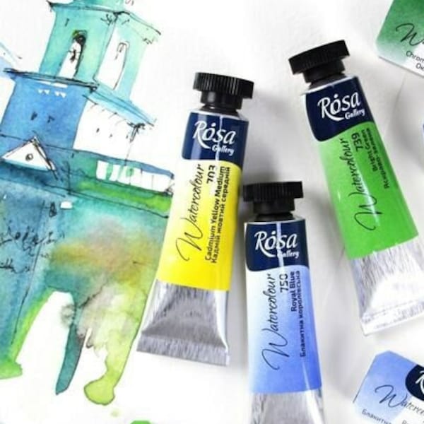 ROSA Gallery Watercolor paint TUBES (10 ml) ALL Colors, High lightfastess paints, Professional watercolor set, create your own set of paint