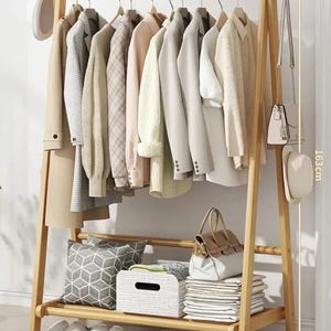wooden floor clothes rack