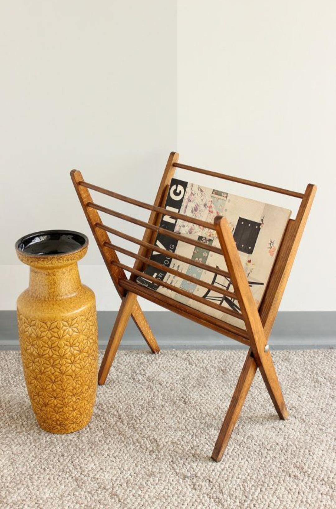 Vintage Mid-century Wooden Magazine Rack - Etsy