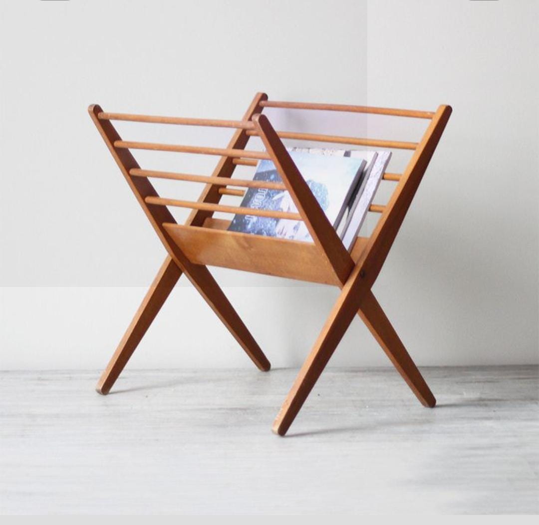 Vintage Mid-century Wooden Magazine Rack - Etsy