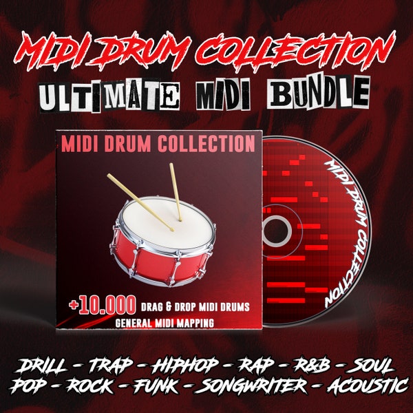 Ultimate MIDI Drum Collection, Drag and Drop Drums, MIDI Druım Bundle, Midi Trap, RnB, Pop, Rock, Drill, Funk, Acoustic, Soul, Midi Files