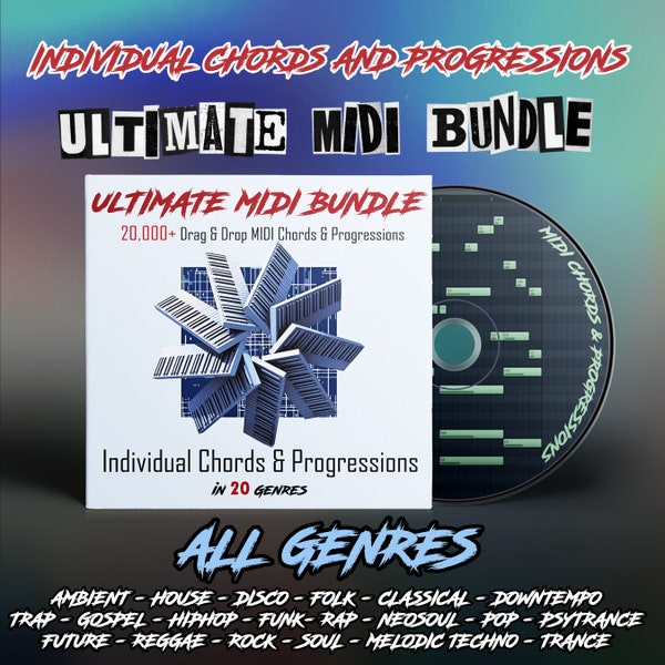 Ultimate MIDI Chords and Progressions, Drag and Drop Chords, MIDI Chord Bundle, Midi Progressions, Trap, Pop, Rock, Techno, Drill, Synthwave