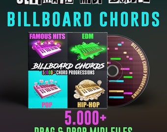 Progresiones MIDI de Billboard, acordes famosos, arrastrar y soltar, paquete de acordes MIDI, acordes de hiphop, archivos midi, acordes pop, acordes EDM, éxitos famosos