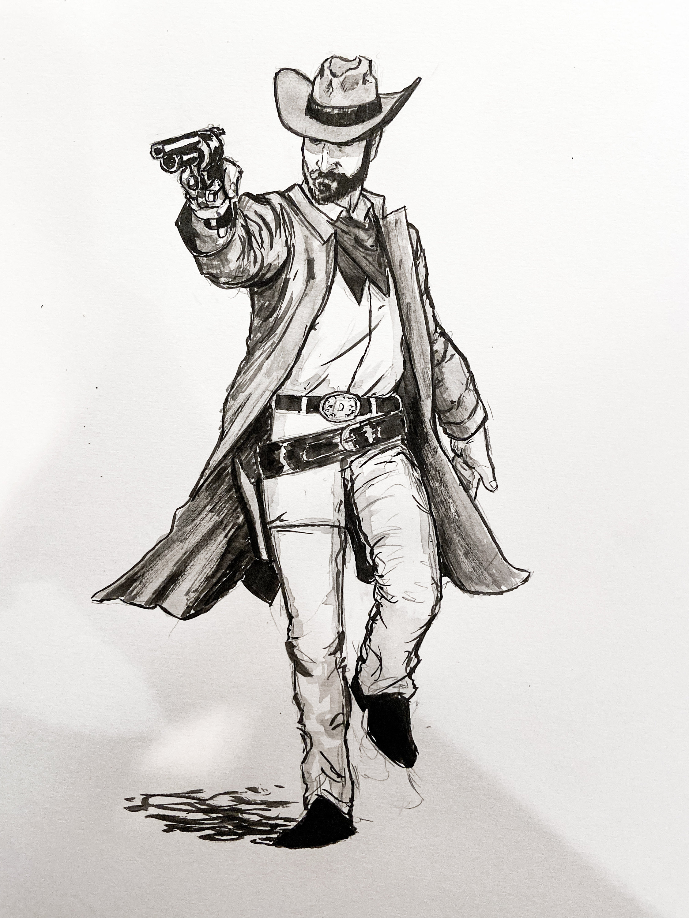 Custom Cowboy Ink Portrait: Hand-drawn Western Art (10x15 Inches) - Etsy