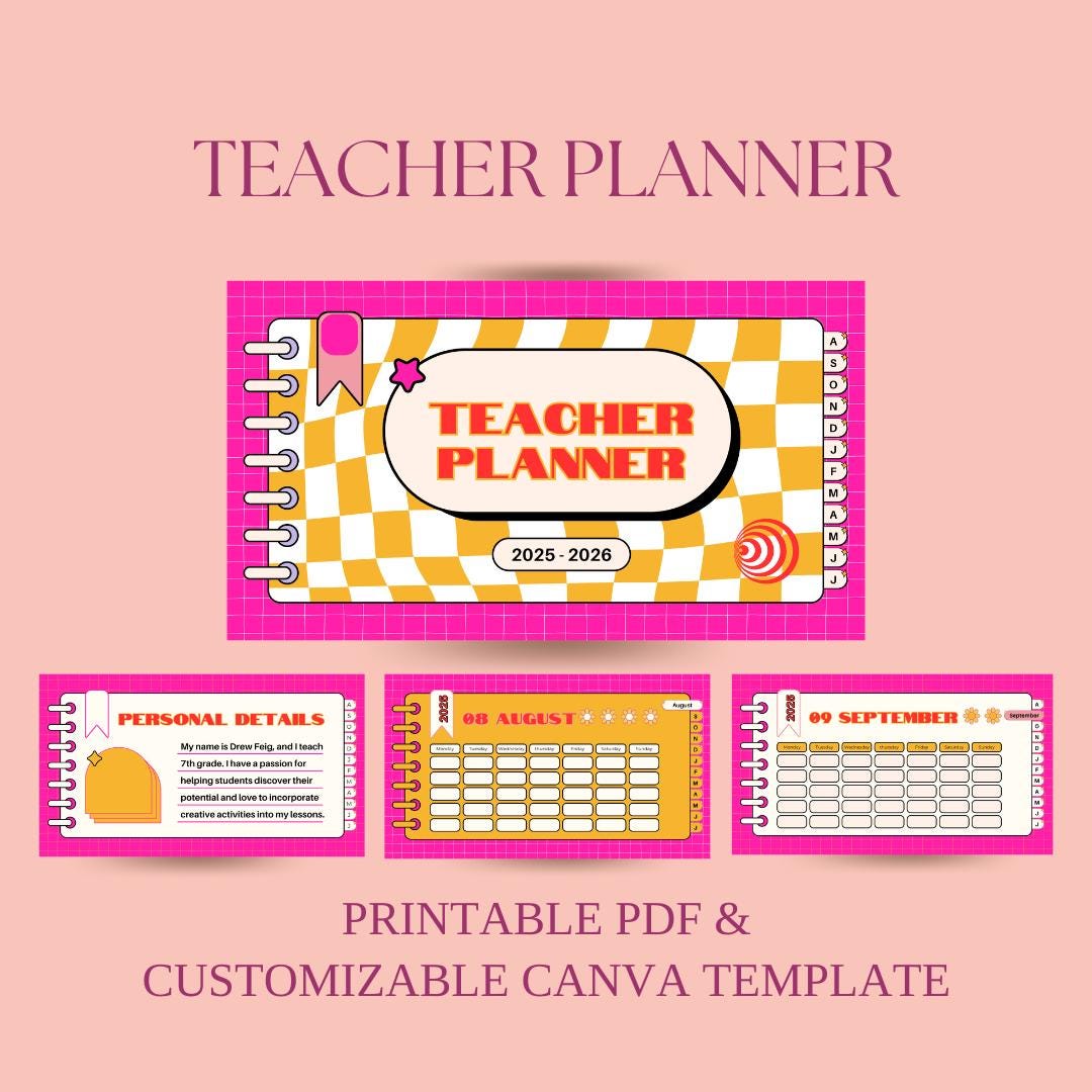 Teacher Planner - Printable PDF &B Editable Canva Template - Etsy