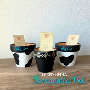 Mixed Media Terracotta Planter Pot: Western and Cow Print Design