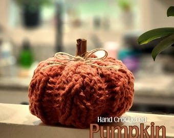 Handmade Crochet Pumpkin Decor: Cinnamon Stick Stem, Fall Home Decor