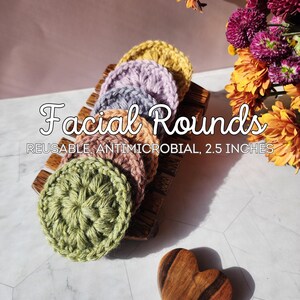 Reusable Facial Rounds | Antimicrobial Facial Rounds | Crochet Facial Rounds | Eco-Friendly Facial Rounds | Makeup Remover Pads Sustainable