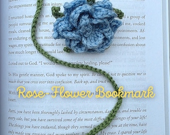 Crochet Rose Bookmark – Handmade Yarn Flower, Book Accessory