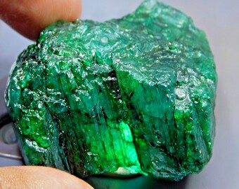 SALE - 300-420 Ct Certified Natural Brazilian Green Emerald Raw Healing Earth-Mined Glorious Chunk Green Emerald Uncut Shape Big Monday Sale