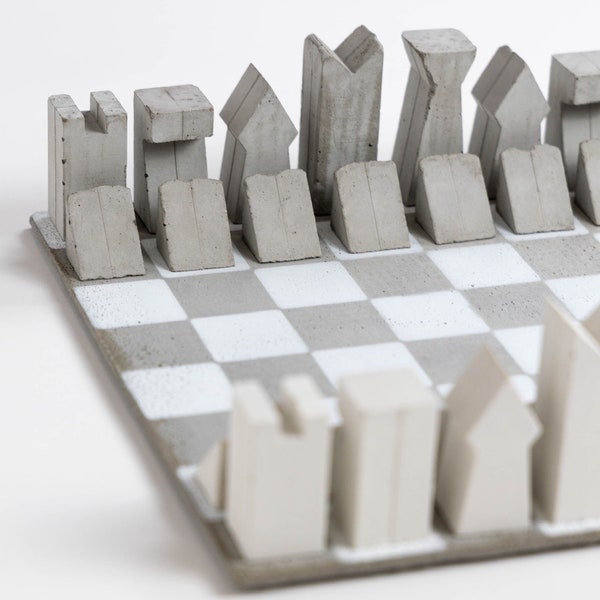 Minimalstic Chess Game Handmade out of Real Concrete