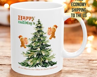 Happy Holidays Mug 11oz : Festive Christmas Tree Coffee Cup