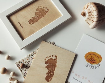 Real footprint wood engraving Laser Engraved Wood Print Actual handprint Real handprint Actual footprint Personalized footprint on wood Gift