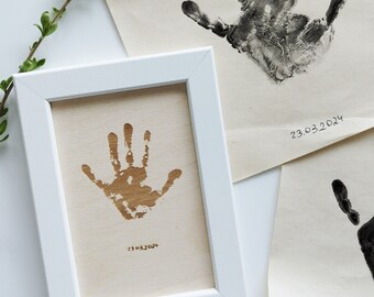 Palm print Real handprint, Footprint wood, engraving Laser, Engraved Wood, Print Actual handprint Actual footprint Personalized footprint