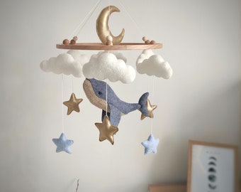 Giostrina per bambini balenottera azzurra Decorazione per la cameretta delle balene Decorazione per nuvole lunari