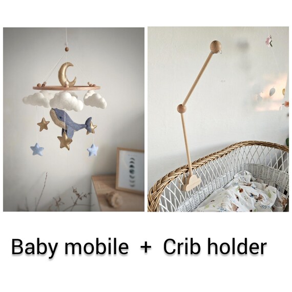 Blue Whale Baby Mobile Whale Nursery Decor Moon Clouds Decor