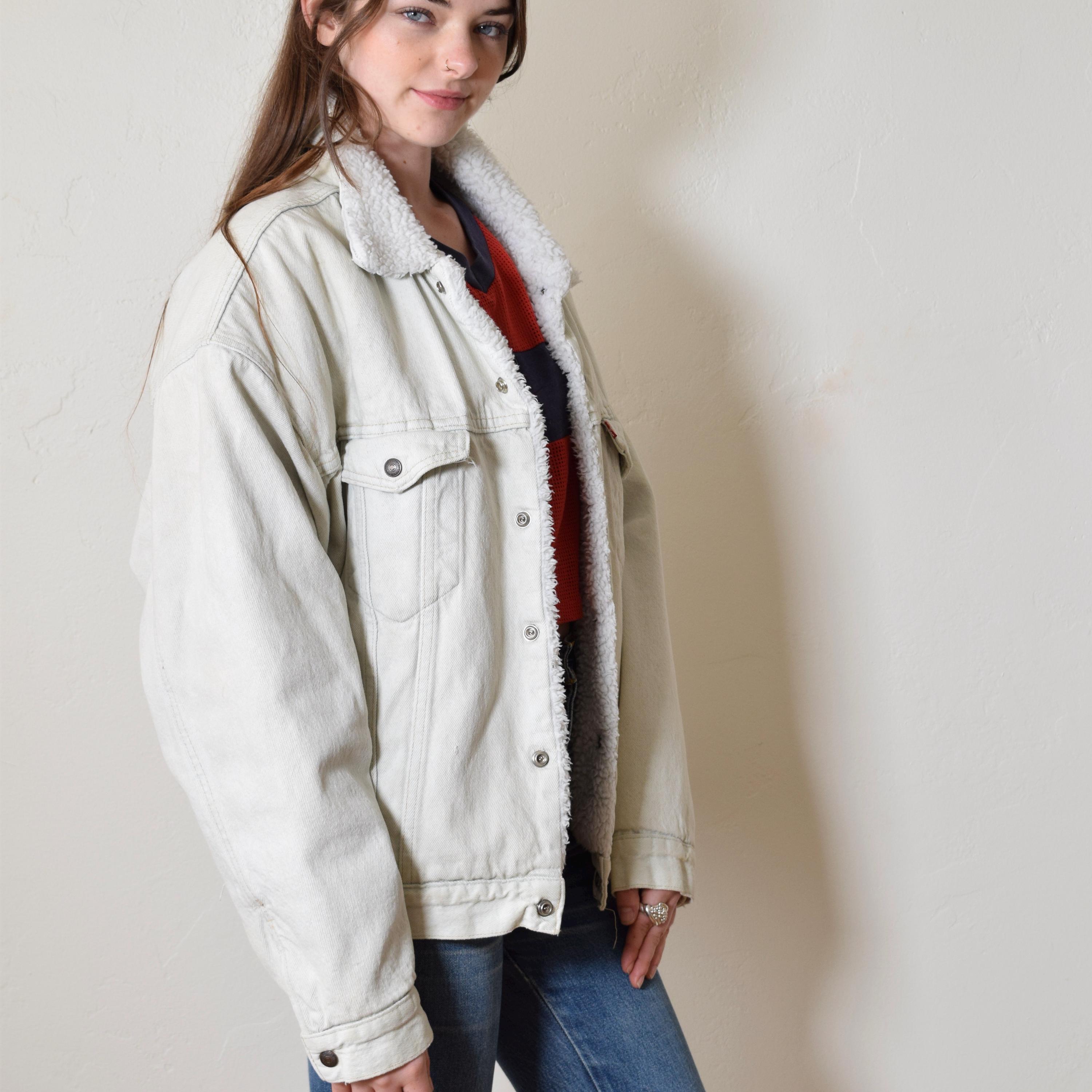 PALE JADE☆Denim Shearling Coat Faux Fur Trim Belted Denim Coat | boohoo CA