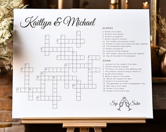Custom Wedding Crossword Extra Large Wedding Activity Guest Game Extra Large Crossword Template for Wedding Sip and Solve Puzzle Game