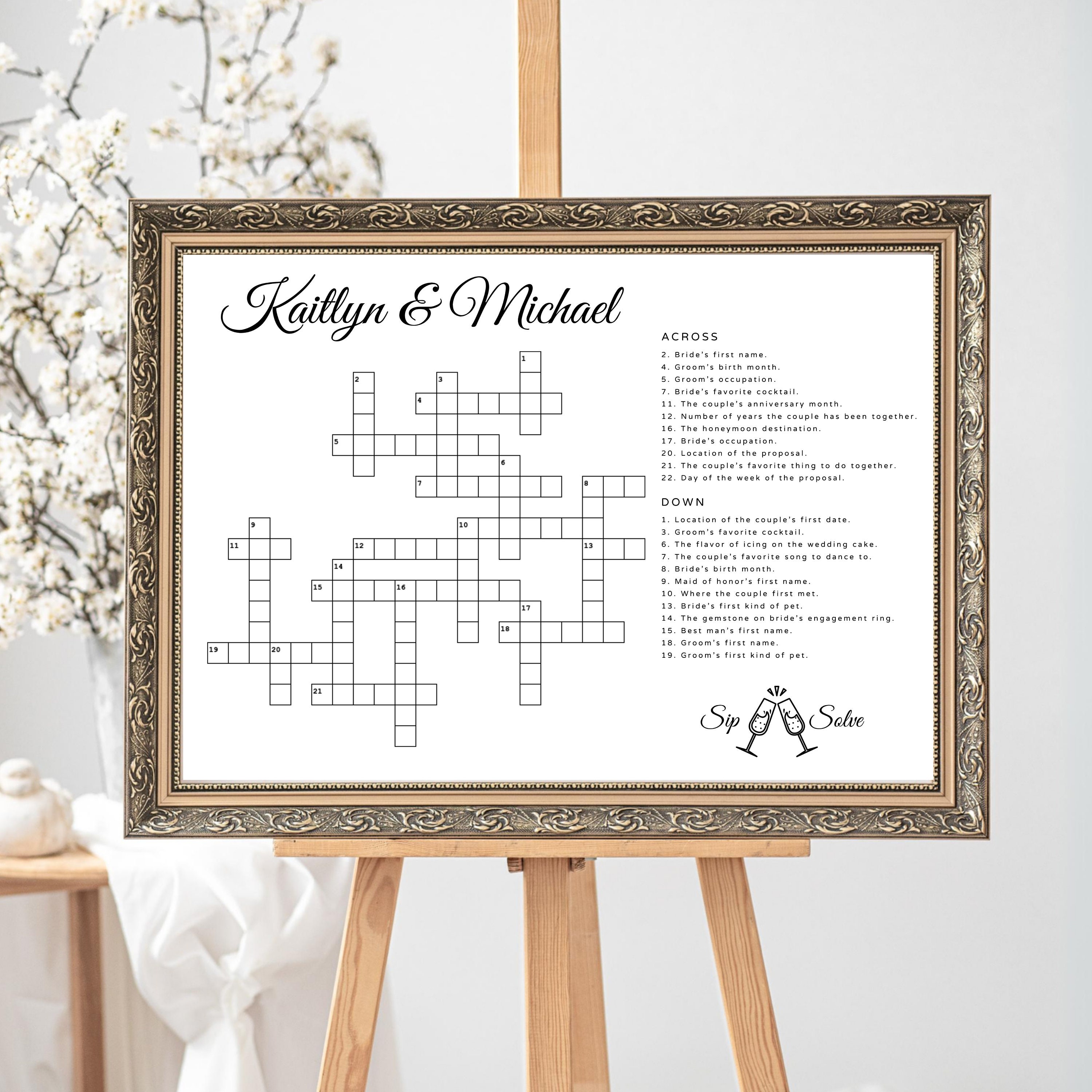 Custom Wedding Crossword Extra Large Wedding Activity Guest Game Extra Custom Wedding Crossword Extra Large Wedding Activity Guest Game Extra