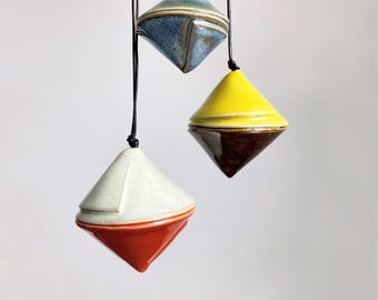 Colorful ceramic spinning top pendants, set of 3, home decor, wall decor, garden decor, balcony decor, handmade