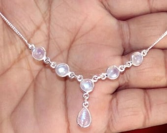 Rainbow Moonstone Necklace / 925 Sterling Silver Necklace / Necklace for Women / Moonstone Gemstone Necklace / Handmade Moonstone Jewelry