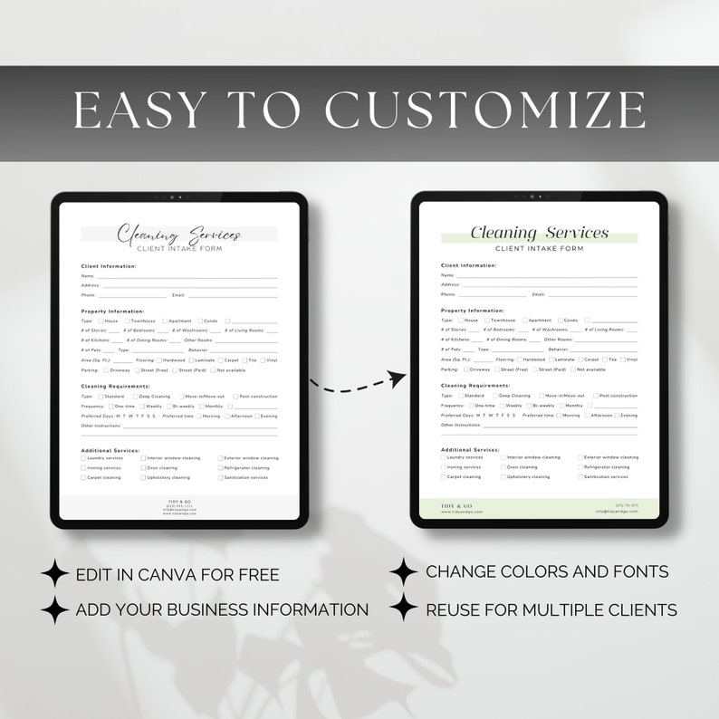 Cleaning Services Client Intake Form: Editable Canva Template (letter ...