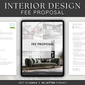 Interior Design Fee Proposal Template: Editable Canva Template (Letter Size)