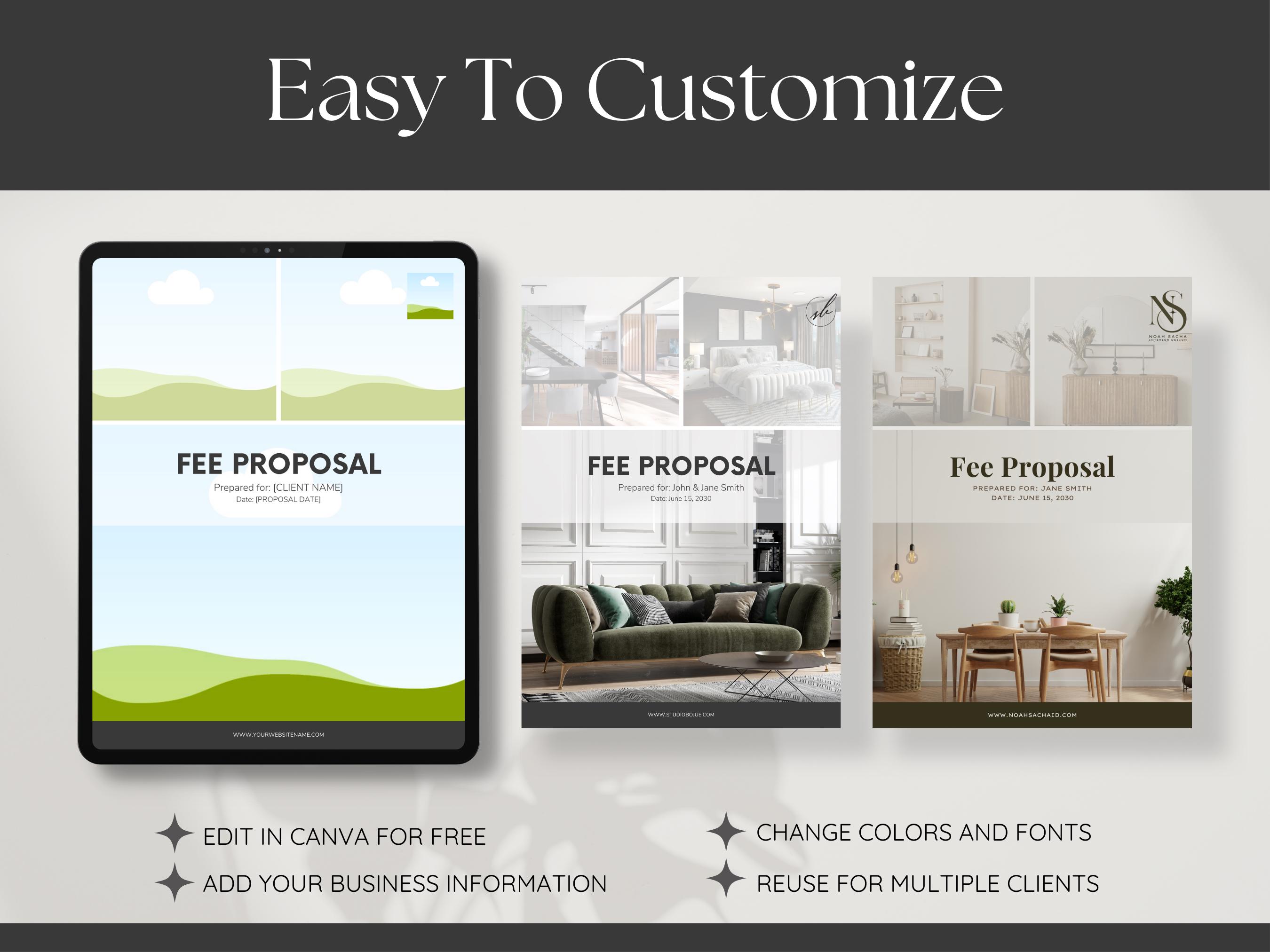 Interior Design Fee Proposal Template: Editable Canva Template (letter ...