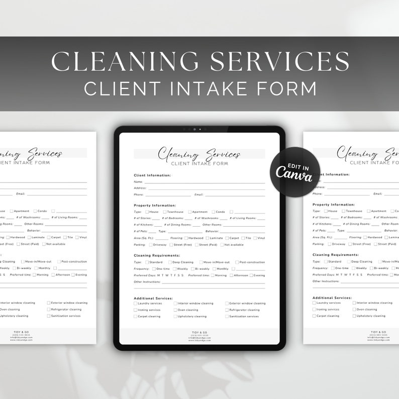 Cleaning Services Client Intake Form: Editable Canva Template (letter ...