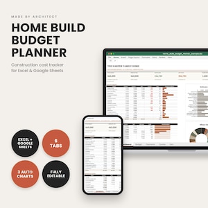 Home Build Budget Planner Spreadsheet, Construction Cost Tracker, House Renovation Budget Template, Excel & Google Sheets, Architect Made